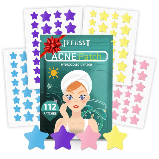 Acne Patches 112 Dots, Star Pimple Patches Hydrocolloid Acne Patches for Face Cute Zit Patches Pimple Stickers Acne Dots - Purple, Blue, Pink and Yellow