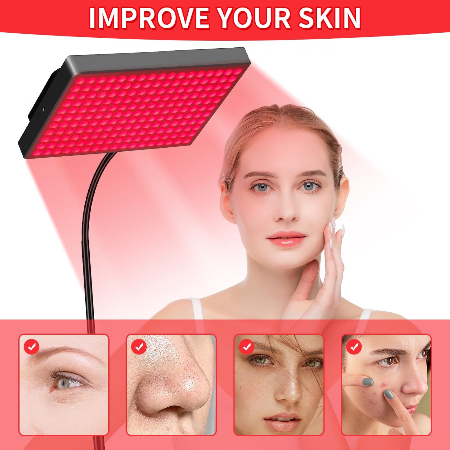Red Light Therapy for Face,Red Infrared Light Therapy Lamp with Stand Panel Led 660nm & 850nm Infrared Light Device for Body