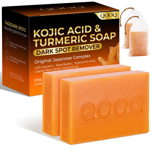 Turmeric Kojic Acid Soap for Dark Spots Brightening – Face and Body Wash with Vitamin C, Retinol, Collagen, Vitamin E, Glycerin, Shea Butter & Castile Olive Oil – Soap for Women & Men (120g x 2)