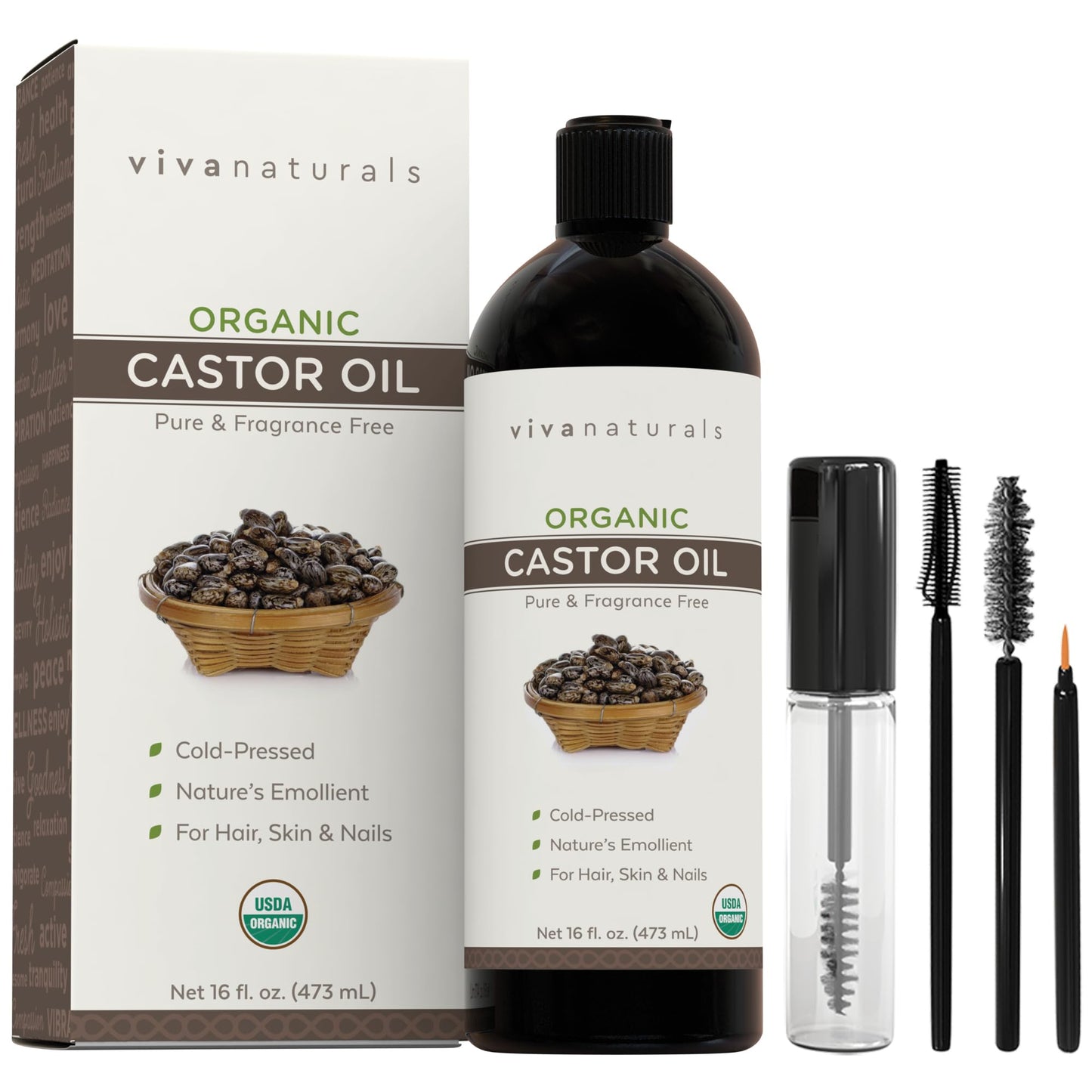 Cold pressed Organic Castor Oil 16 fl oz - Castor Oil for Face, Eyelashes, Traditional Eyebrow Serum, Hair Oil - Certified Organic & Non-GMO