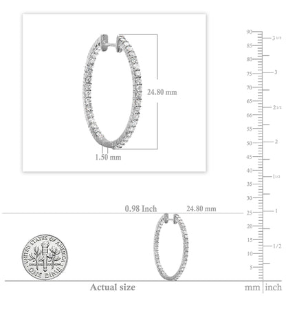 Dazzlingrock Collection 0.90 Cttw Round Lab Grown White Diamond Women In and Out Hoop Earrings, 18K Solid White Gold
