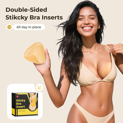 Double Sided Sticky Bra Push Up, Invisible Bra Pad Inserts for large breasts, Adhesive Bra for Bikini Swimsuit (Beige, Large)