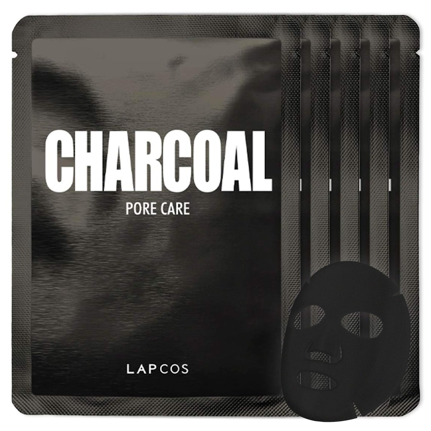 LAPCOS Charcoal Sheet Mask, Daily Face Mask with Salicylic Acid and Tea Tree Oil to Detoxify and Tighten Skin, Korean Beauty Favorite, 5-Pack