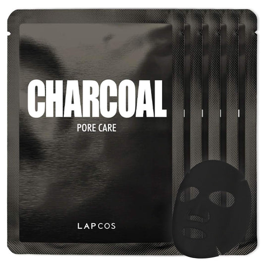 LAPCOS Charcoal Sheet Mask, Daily Face Mask with Salicylic Acid and Tea Tree Oil to Detoxify and Tighten Skin, Korean Beauty Favorite, 5-Pack