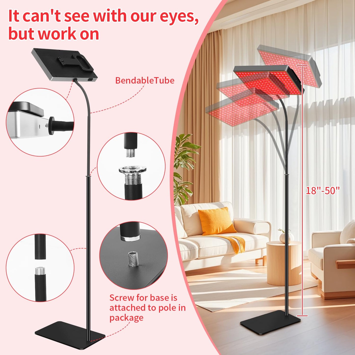 Red Light Therapy for Face,Red Infrared Light Therapy Lamp with Stand Panel Led 660nm & 850nm Infrared Light Device for Body