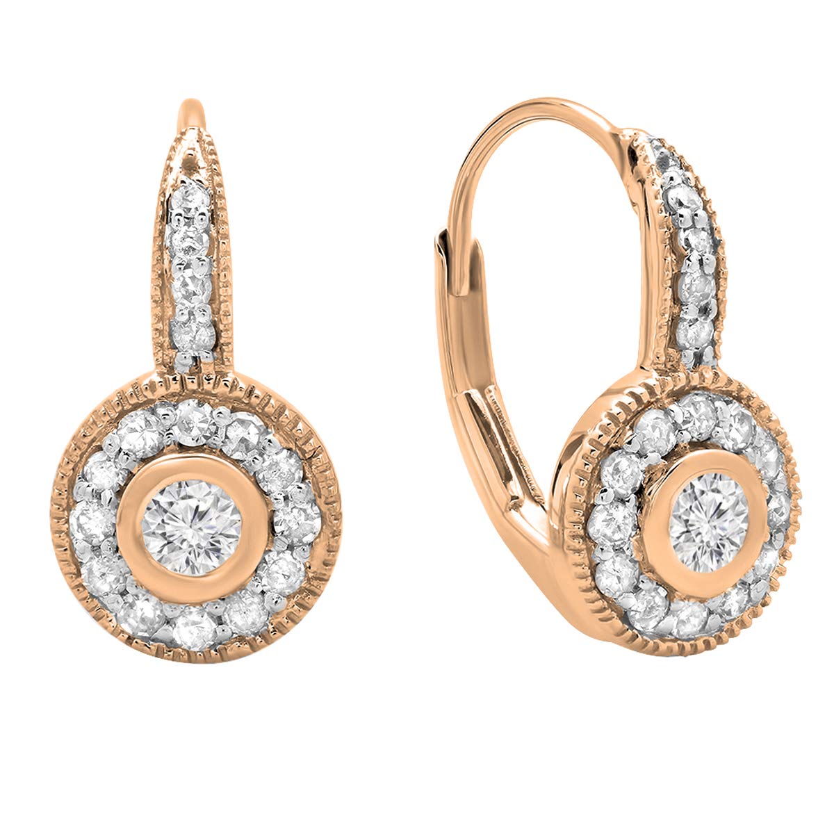 Dazzlingrock Collection 0.45 Cttw Round Lab Grown White Diamond Women Cluster Halo Drop Earrings, 18K Solid Rose Gold