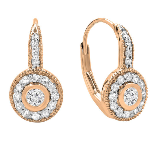Dazzlingrock Collection 0.45 Cttw Round Lab Grown White Diamond Women Cluster Halo Drop Earrings, 18K Solid Rose Gold