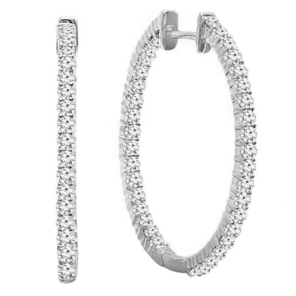 Dazzlingrock Collection 0.90 Cttw Round Lab Grown White Diamond Women In and Out Hoop Earrings, 18K Solid White Gold