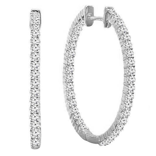 Dazzlingrock Collection 0.90 Cttw Round Lab Grown White Diamond Women In and Out Hoop Earrings, 18K Solid White Gold