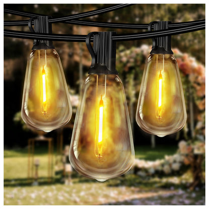 Outdoor String Lights Waterproof LED Edison Outside Lights, 2200K 34 Shatterproof ST38 Bulbs, Hanging Umbrella Lite for Garden Camping Patio Porch Backyard Deck Balcony