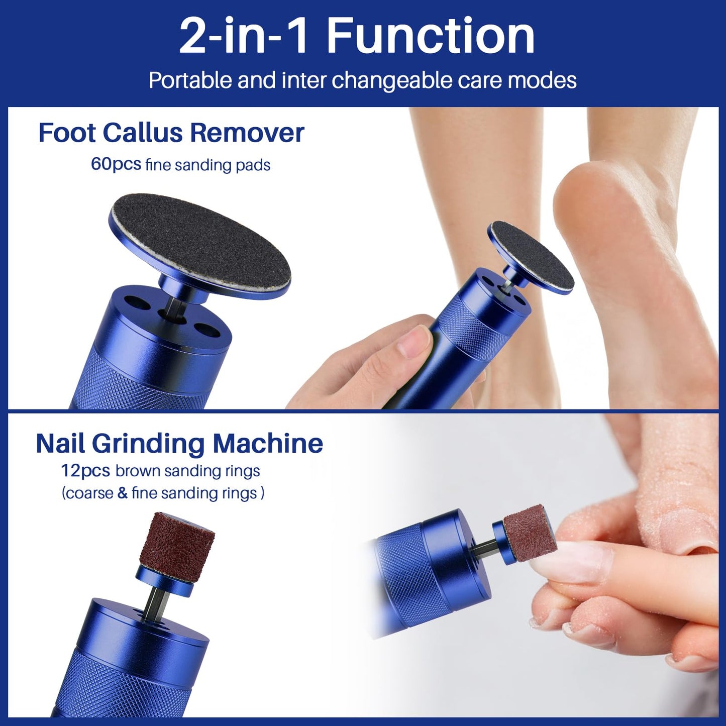 Electric Foot Callus Remover, 2-in-1 Electric Foot Filer/Nail Filer, Pedicure Kit Foot Scrubber Deadskin Callus Remover, Foot Care Kit Pedicure Tools for Dead Skin Dry Cracks- Blue