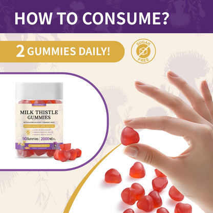 Milk Thistle Gummies with 2000MG Extract, Liver Health Support Gummies, Silymarin Milk Thistle Supplement with Artichoke, Dandelion, Turmeric Curcumin, No Sugar, for Adults, Vegan, 90 Count