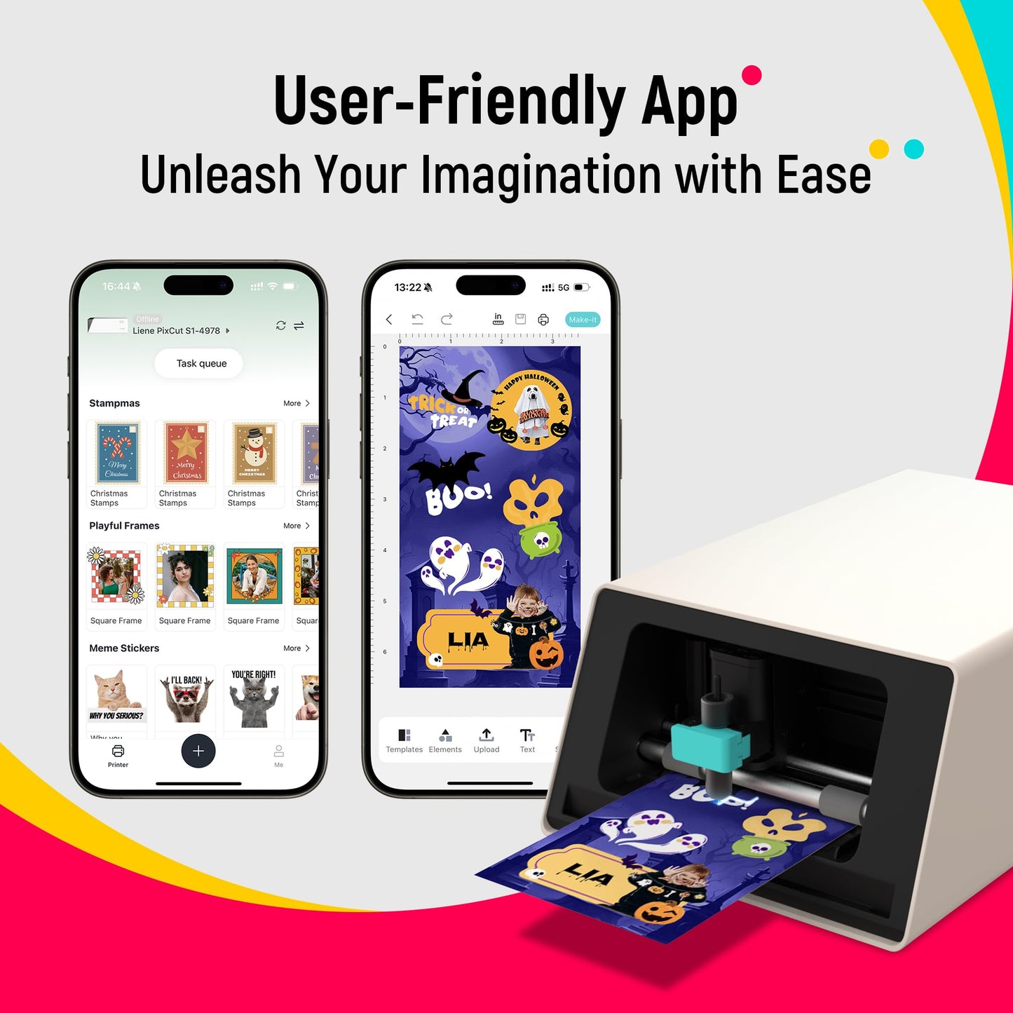 Color Sticker Printer & Cutting Machine - All-in-One Sticker Maker for DIY Crafts, Custom Labels & Gifts. Thermal Dye-Sublimation Photo Printer, 300 DPI, Precise AI Auto-Cutting