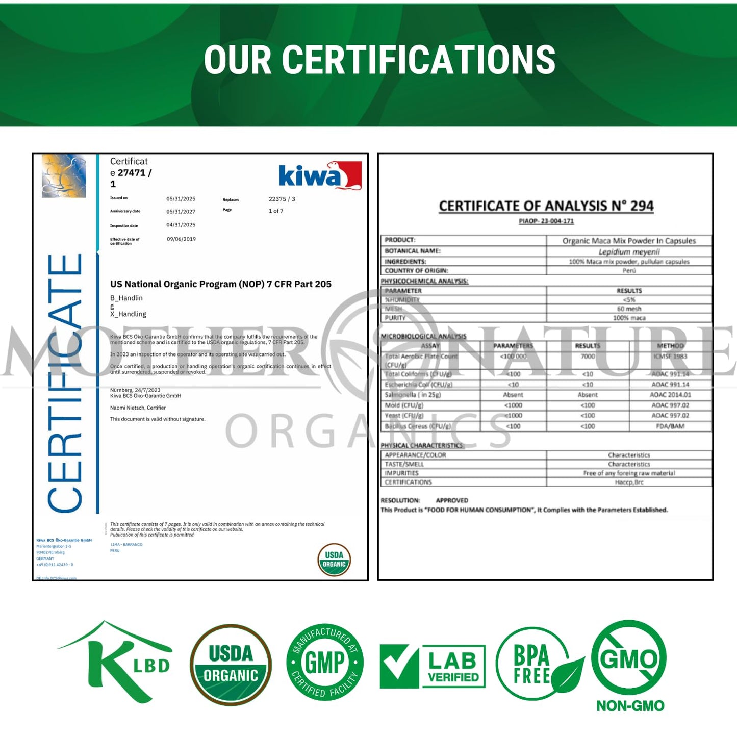 Mother Nature Organic Maca Root Capsules – 1600mg, 120 Vegan Capsules – Non GMO Peruvian Yellow, Red & Black Maca for Men & Women - Energy, Hormone, Brain & Weight Well-Being