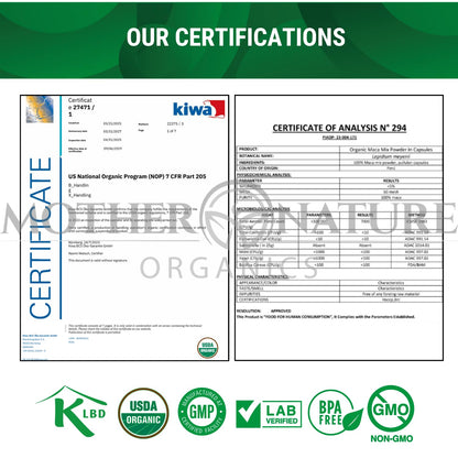 Mother Nature Organic Maca Root Capsules – 1600mg, 120 Vegan Capsules – Non GMO Peruvian Yellow, Red & Black Maca for Men & Women - Energy, Hormone, Brain & Weight Well-Being