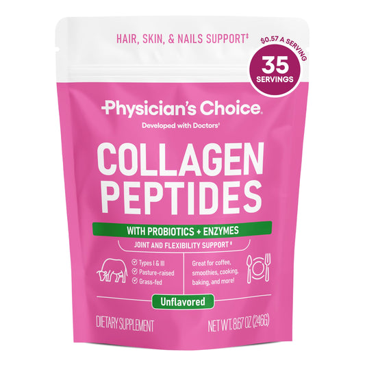 Physician's CHOICE Collagen Peptides - Hydrolyzed Protein Powder for Hair, Skin, Joints - Grass Fed, Non-GMO