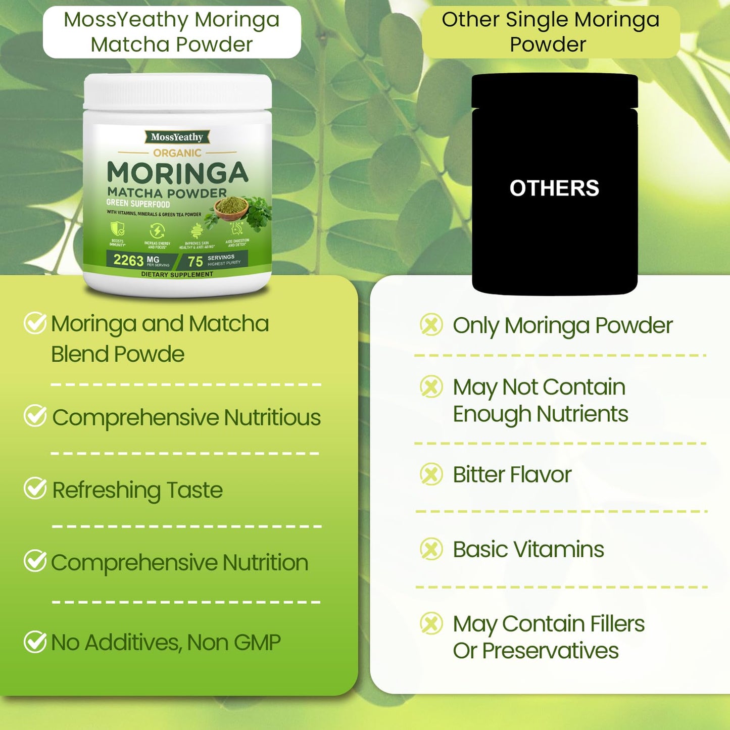 Moringa Powder Organic with Matcha, Green Teas & Resveratrol, 8 OZ Superfood Energy Booster, Antioxidant & Immune Support, Vegan, Gluten Free, Easy-to-Mix (1 Pack)