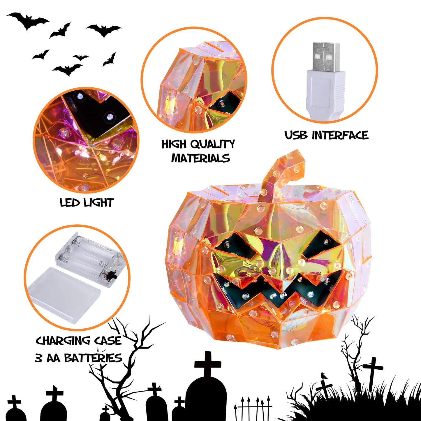 Pyrrhiax Prismatic Iridescent Pumpkin,Iridescent led Pumpkin,Halloween Ghost Decorations,Halloween Light Up Ghost