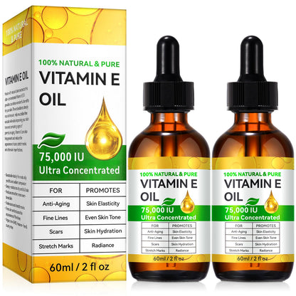 Natural Vitamin E Oil for Skin, 75,000 IU Ultra Concentrated Vitamin E Oil for Face, Hair and Scars, Moisturizing Dry Skin Oils, Promotes Skin Elasticity