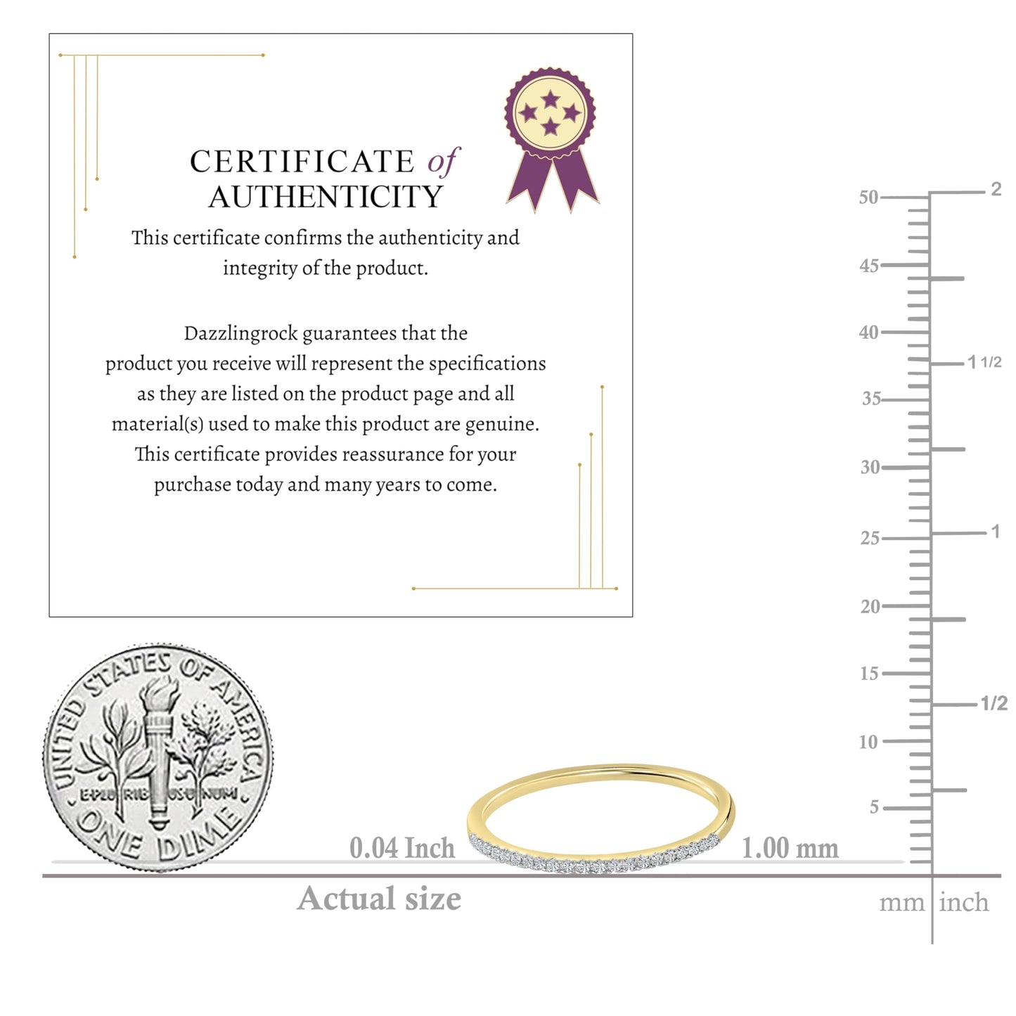 Dazzlingrock Collection 0.08 Cttw Womens Diamond Wedding Band – Real Round Natural White Diamond Minimalist Thin Stackable Ring for Her in 10K Solid Yellow Gold, Size 7