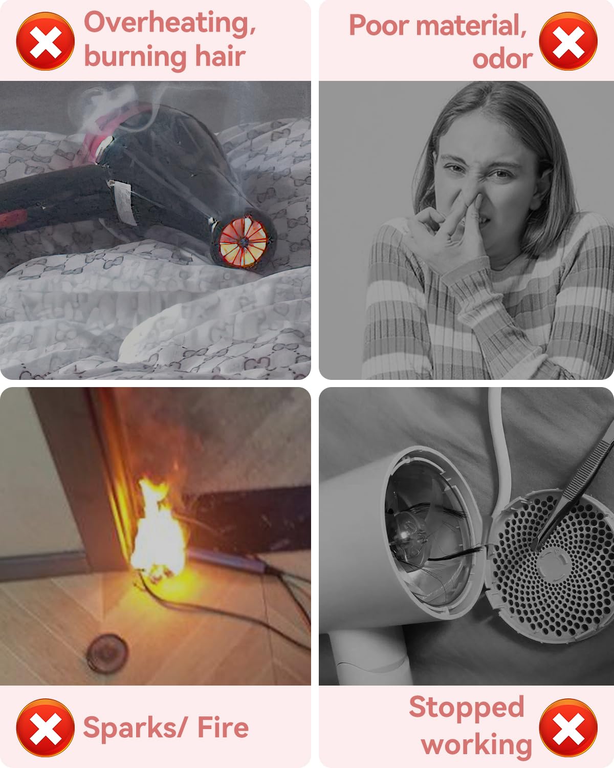 Hair Dryer, High-Speed Ionic Low Noise Blow Dryer with 160000 RPM Motor for Fast Drying, Thermo-Control Portable Hair Blow Dryer with Magnetic Nozzle for Home Travel Salon (Pink)