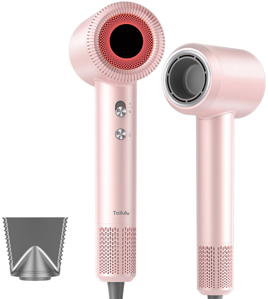 Hair Dryer, High-Speed Ionic Low Noise Blow Dryer with 160000 RPM Motor for Fast Drying, Thermo-Control Portable Hair Blow Dryer with Magnetic Nozzle for Home Travel Salon (Pink)