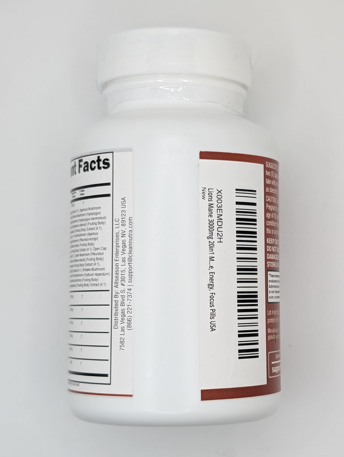 Clean Nutraceuticals Lions Mane 20in1 Mushroom Supplement with Turkey Tail Reishi Cordyceps Chaga Maitake Meshima Poria Cocos Shiitake Oyster Porcini Enoki - 1 Pack