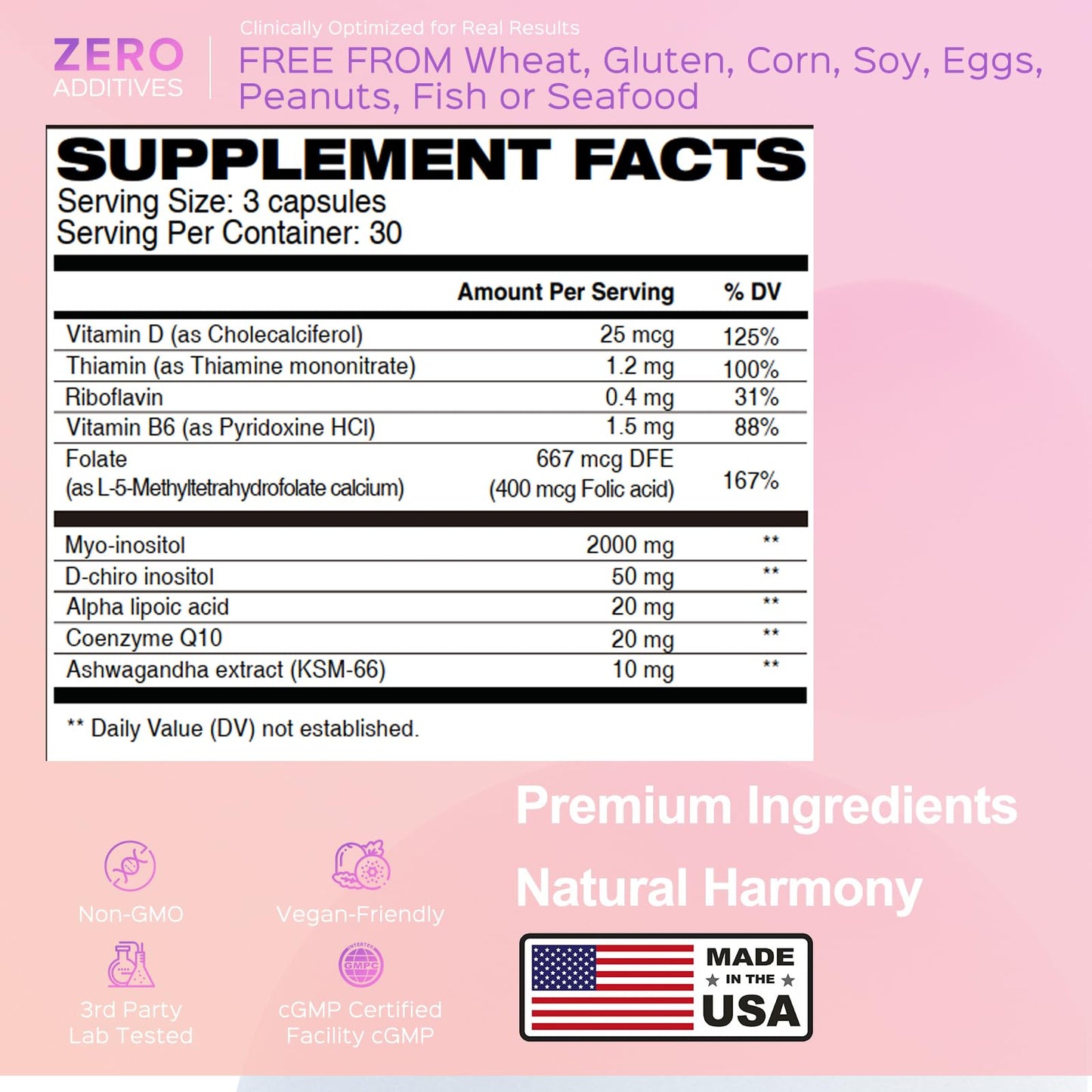 TIMORA Premium 10-in-1 Myo-inositol & D-Chiro Inositol Supplement for Women, Small Capsules for Hormone Balance & Ovarian Support, Skin Health, Plus Folate and Vitamin D - Ideal 40:1 Ratio