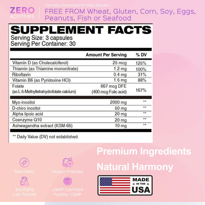 TIMORA Premium 10-in-1 Myo-inositol & D-Chiro Inositol Supplement for Women, Small Capsules for Hormone Balance & Ovarian Support, Skin Health, Plus Folate and Vitamin D - Ideal 40:1 Ratio