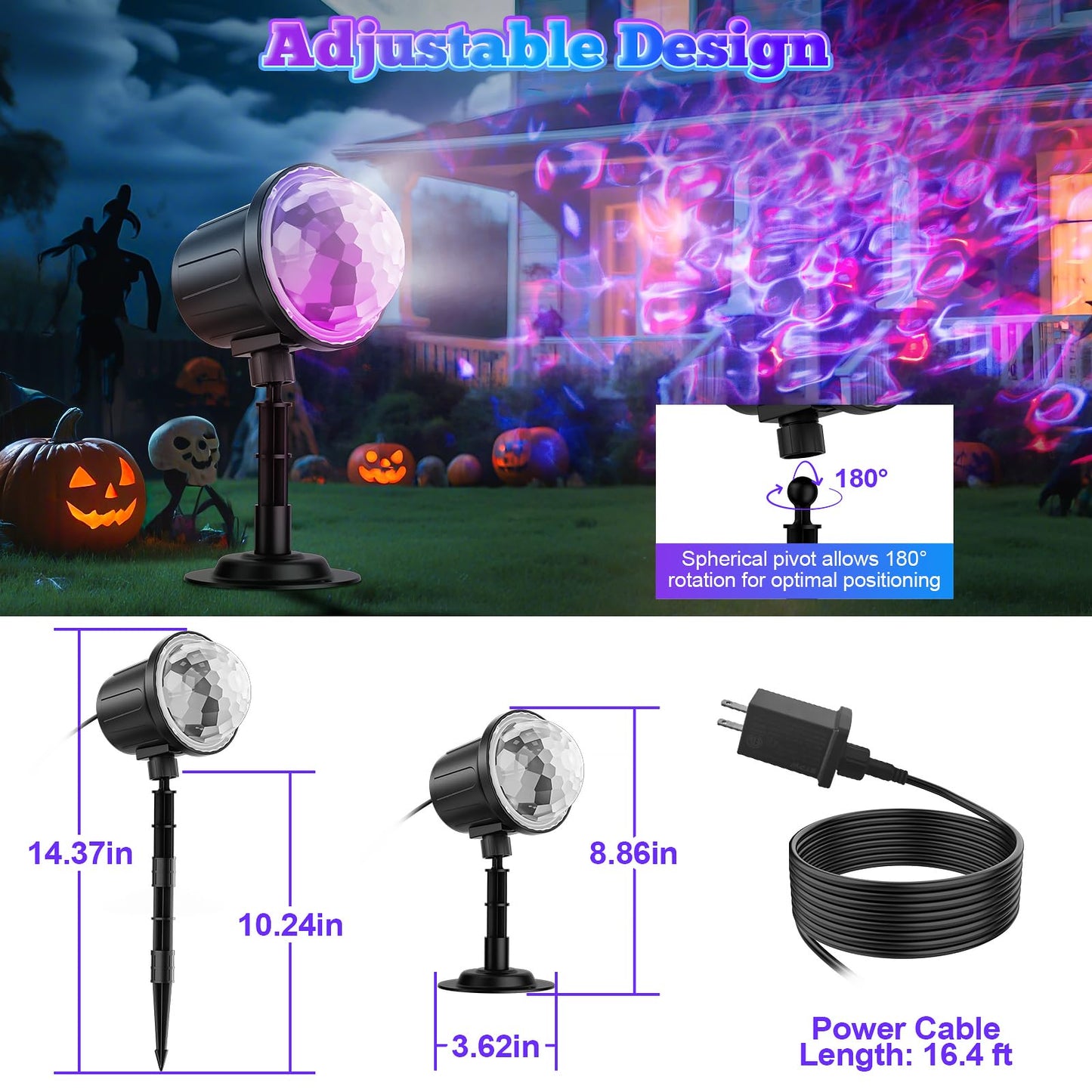 Halloween Christmas Projector Lights Outdoor, RGBW Ocean Wave LED Light Projector with Remote & Timer, IP65 Weatherproof for Yard, House Parties, Bedroom Ceiling Decor (Holiday Gift Idea)