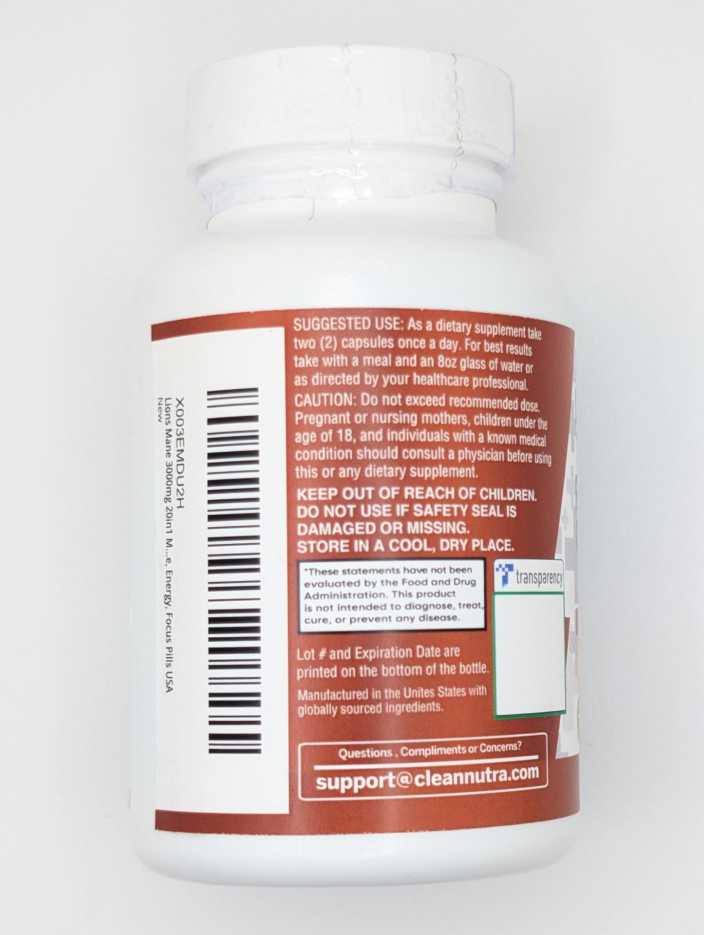 Clean Nutraceuticals Lions Mane 20in1 Mushroom Supplement with Turkey Tail Reishi Cordyceps Chaga Maitake Meshima Poria Cocos Shiitake Oyster Porcini Enoki - 1 Pack