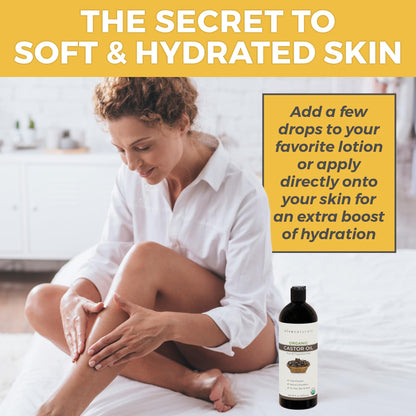 Cold pressed Organic Castor Oil 16 fl oz - Castor Oil for Face, Eyelashes, Traditional Eyebrow Serum, Hair Oil - Certified Organic & Non-GMO