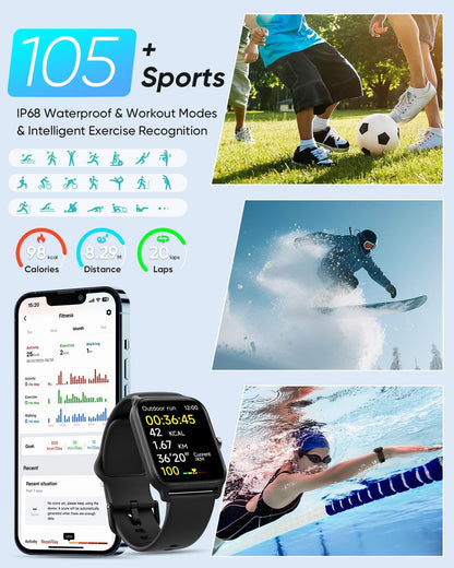 Fitpolo Smart Watches for Men Android & iPhone, Alexa Built-in [1.8" HD Screen] IP68 Waterproof Fitness Watch with Bluetooth Call (Answer/Make), Heart Rate/Sleep/SpO2 Monitor, 105+ Sports Tracker