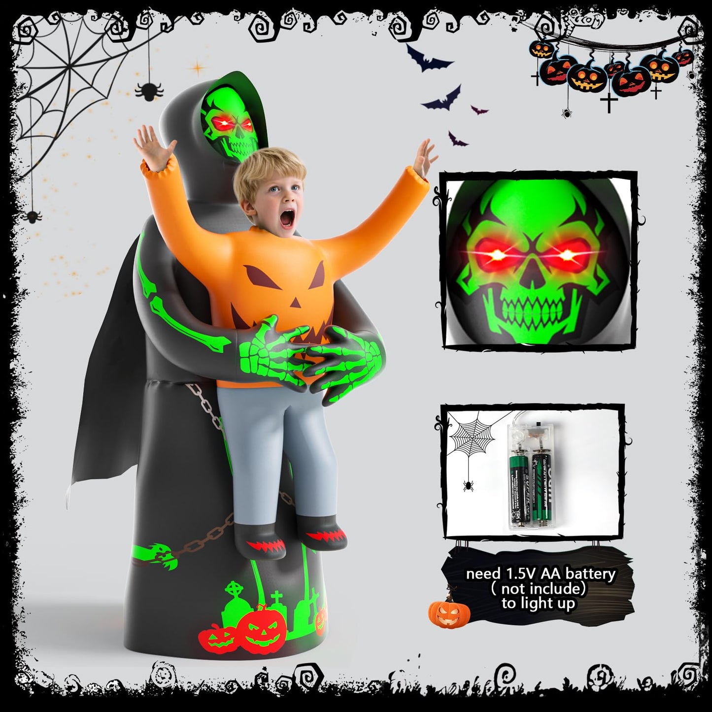 Inflatable Costume for Kids, Lights Halloween Costume, Scary Blow Glow Cosplay Costumes, Halloween Birthday Party Games for Kids 6-8 Cosplay Events Party