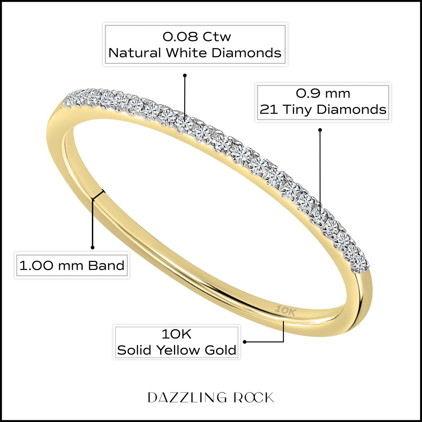 Dazzlingrock Collection 0.08 Cttw Womens Diamond Wedding Band – Real Round Natural White Diamond Minimalist Thin Stackable Ring for Her in 10K Solid Yellow Gold, Size 7