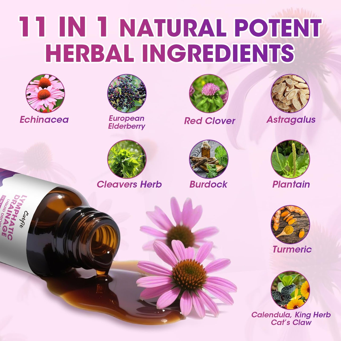 Lymphatic Drainage Drops Supplements for Immune, Lymph System Support, Cleanse & Detox, Liver Health with Echinacea,Elderberry,Cleavers Herb,Burdock, Calendula, Vegan, Non-GMO,Natural Flavor, 2 Fl Oz