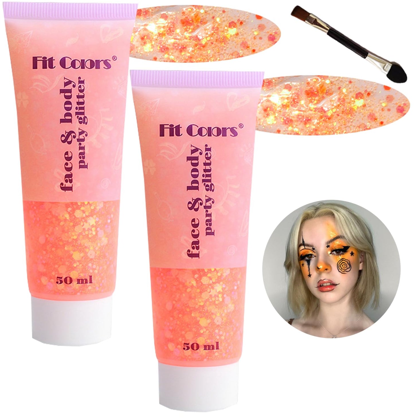 Body Glitter Face Glitter Gel: Singer Concerts Disco Festival Rave Accessories Face Glitter Makeup 150ml Chunky Sequins Mermaid Face Body Hair Glitter Gel (2 Orange)