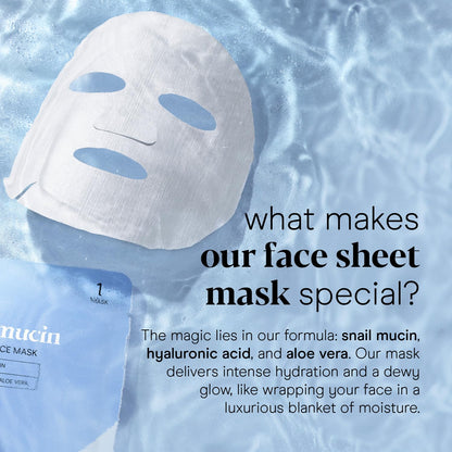 Baebody Snail Mucin Face Sheet Mask (6 pcs) - Anti Aging and Moisturizing Face Mask with Hyaluronic Acid - Deep Hydration for Youthful Skin