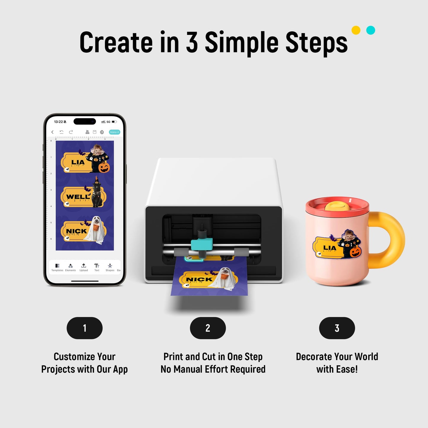 Color Sticker Printer & Cutting Machine - All-in-One Sticker Maker for DIY Crafts, Custom Labels & Gifts. Thermal Dye-Sublimation Photo Printer, 300 DPI, Precise AI Auto-Cutting