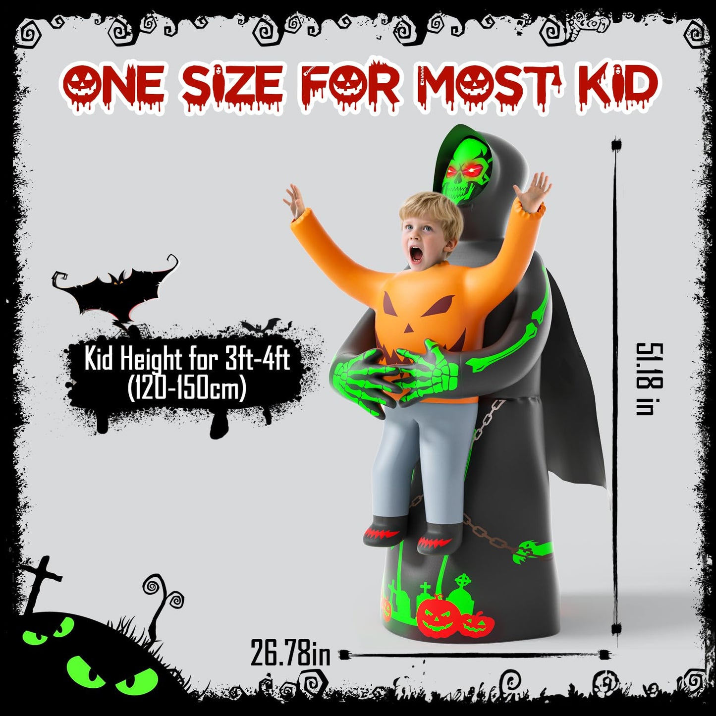 Inflatable Costume for Kids, Lights Halloween Costume, Scary Blow Glow Cosplay Costumes, Halloween Birthday Party Games for Kids 6-8 Cosplay Events Party