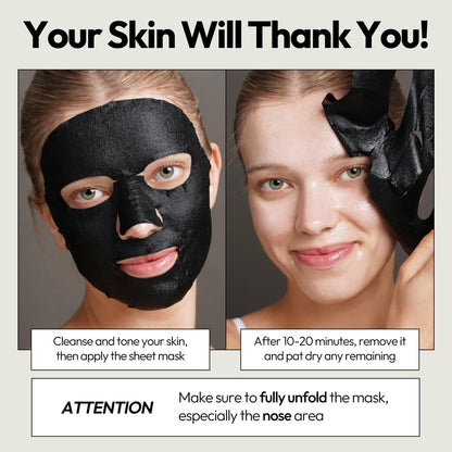 LAPCOS Charcoal Sheet Mask, Daily Face Mask with Salicylic Acid and Tea Tree Oil to Detoxify and Tighten Skin, Korean Beauty Favorite, 5-Pack