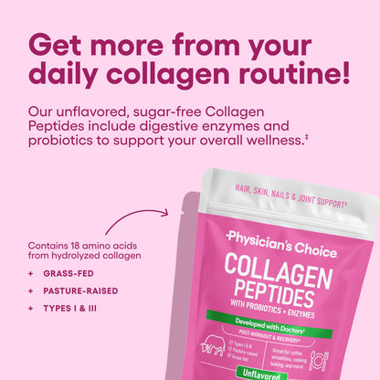 Physician's CHOICE Collagen Peptides - Hydrolyzed Protein Powder for Hair, Skin, Joints - Grass Fed, Non-GMO
