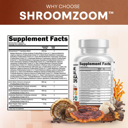 Clean Nutraceuticals Lions Mane 20in1 Mushroom Supplement with Turkey Tail Reishi Cordyceps Chaga Maitake Meshima Poria Cocos Shiitake Oyster Porcini Enoki - 1 Pack