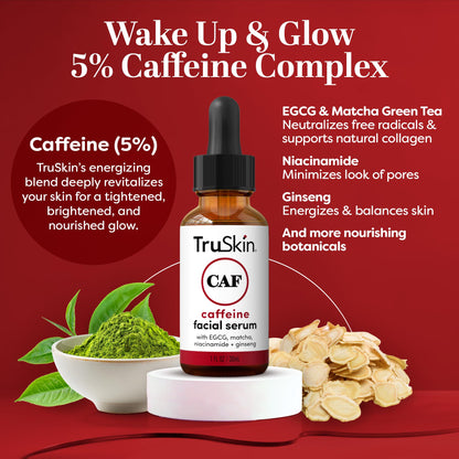 Caffeine Face & Eye Serum – Energizing 5% Caffeine Serum with EGCG Niacinamide Matcha and Ginseng – Improve Look of Under Eye Dark Circles and Puffiness, 1 fl oz