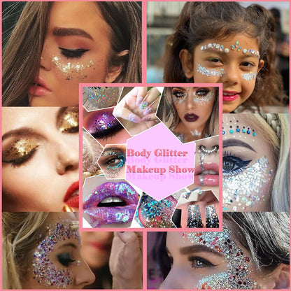 Body Glitter Face Glitter Gel: Singer Concerts Disco Festival Rave Accessories Face Glitter Makeup 150ml Chunky Sequins Mermaid Face Body Hair Glitter Gel (2 Orange)
