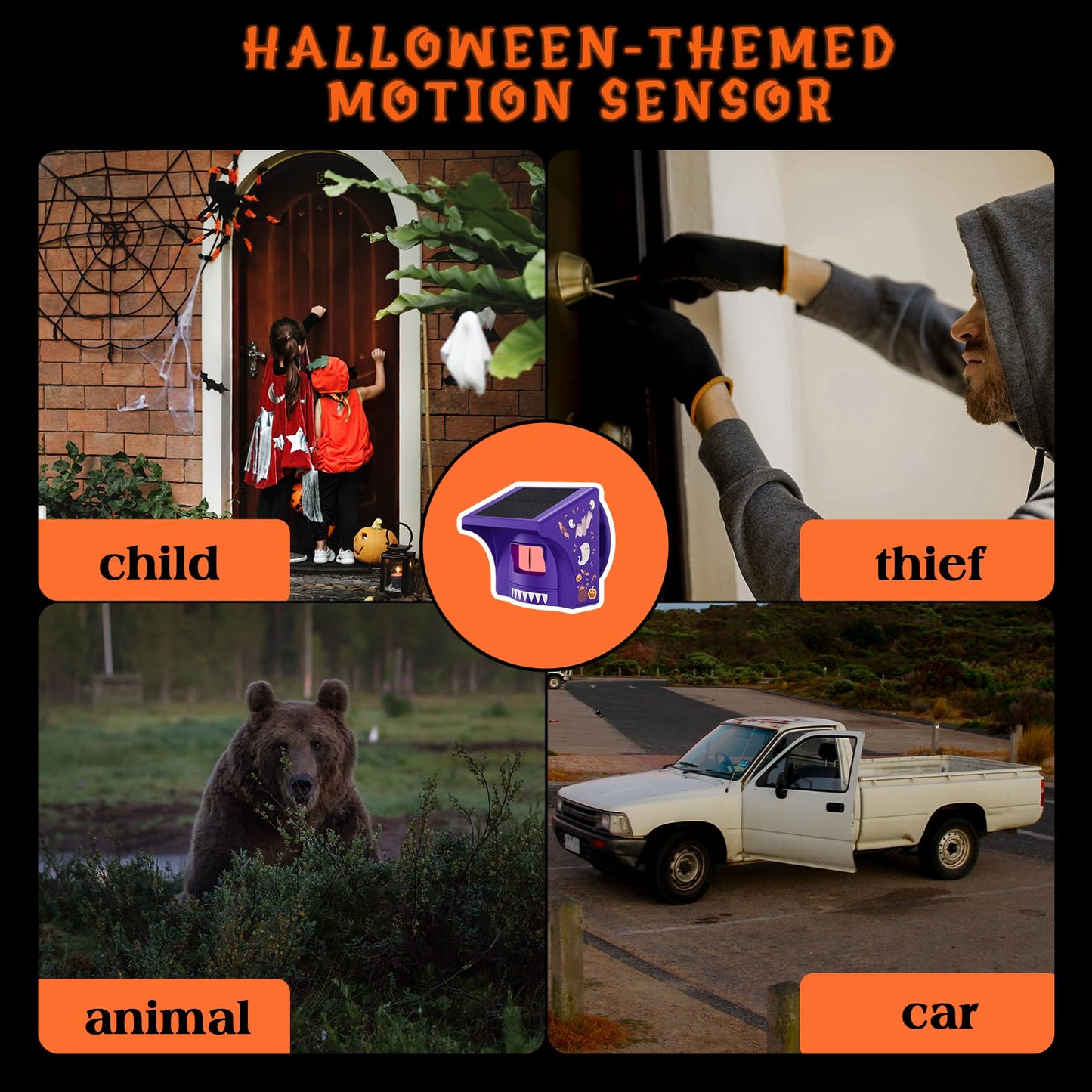 Halloween Decorations Motion Detector with App – Rechargeable Base Station with Spooky Halloween Music, Halloween-Themed Gift Packaging, Idea Gift for Homeowners &Trick-or-Treaters