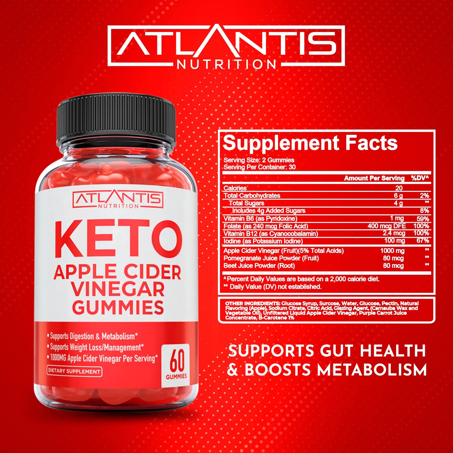 Keto ACV Gummies for Weight Loss - Apple Cider Vinegar Gummies Formulated to Support Advanced Weight Loss, Digestion, Detox & Cleansing, Made with 1000MG ACV Per Serving - 60 Count