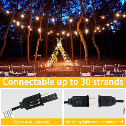 Outdoor String Lights Waterproof LED Edison Outside Lights, 2200K 34 Shatterproof ST38 Bulbs, Hanging Umbrella Lite for Garden Camping Patio Porch Backyard Deck Balcony