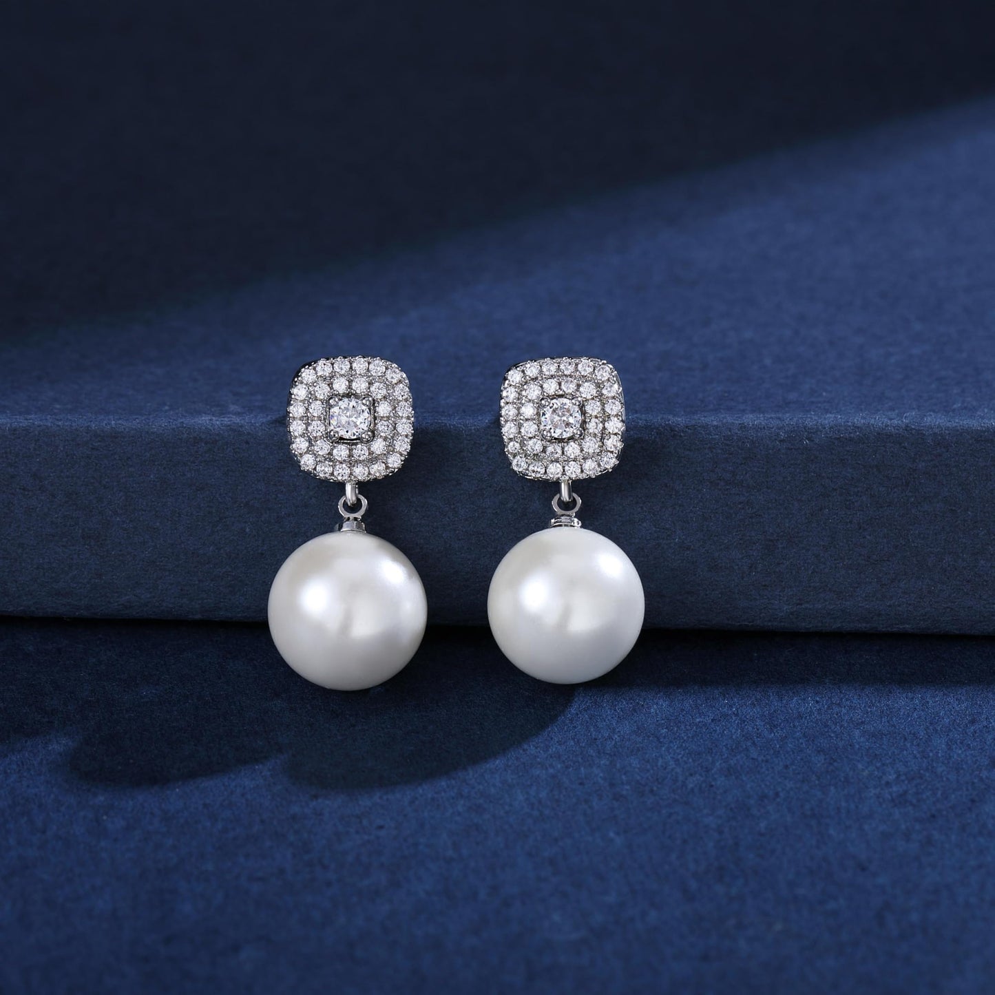 Shell Pearl Earrings White Sterling Silver Dangling Drop with Velvet Gift Box