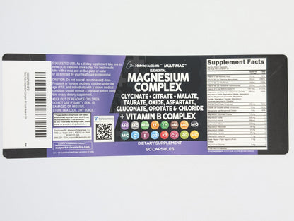 Clean Nutraceuticals Magnesium Complex with Magnesium Glycinate Citrate Malate Oxide Taurate Aspartate Orotate & Mag Chloride, Zinc Copper Manganese & Vitamin C B1 B2 B6 B12 Complex - 1Pack